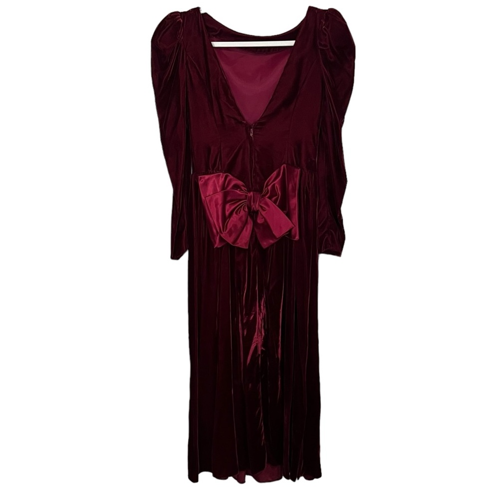 Vintage ILGWU 1980's Wine Velvet Bow V Back Party Dress Union Made Women's Sz 6 - Picture 4 of 16